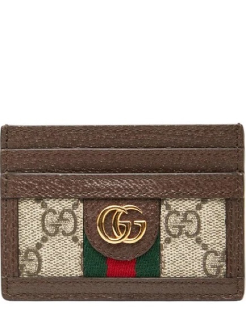 Gucci Brown GG Canvas Card Holder with Green Red Web and Gold Hardware
